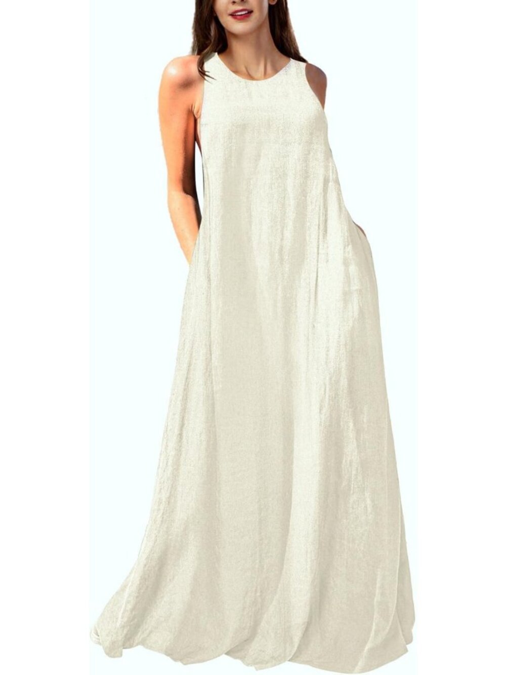 Chic Sleeveless Linen Maxi Dress with Pockets for Effortless Summer Style